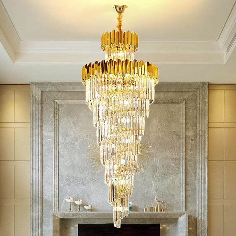 Top Sale Modern Luxury Indoor Gold Large Round Stairwell Hanging Lighting For Hotel Lobby Staircase Crystal Chandeliers