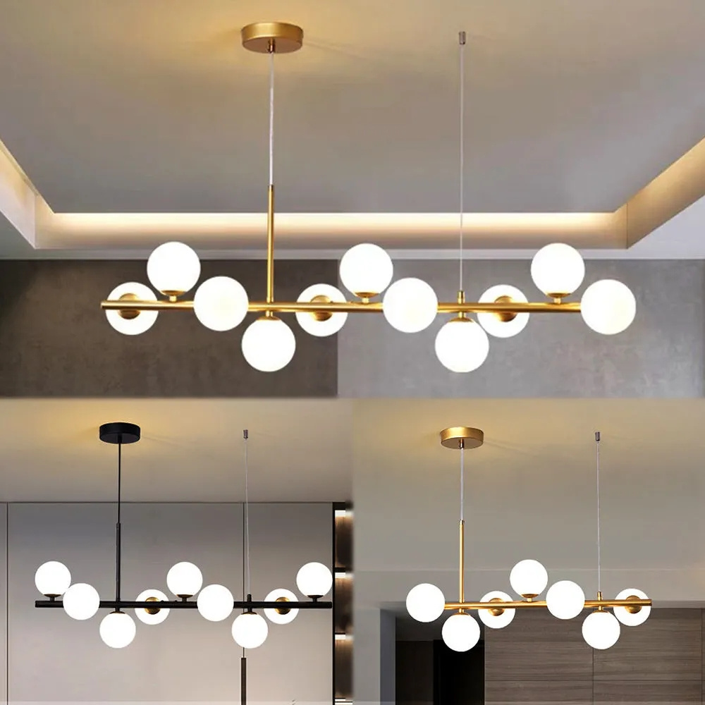 Modern dining room brass gold iron metal ball glass ceiling chandelier modern decorative lighting fixture