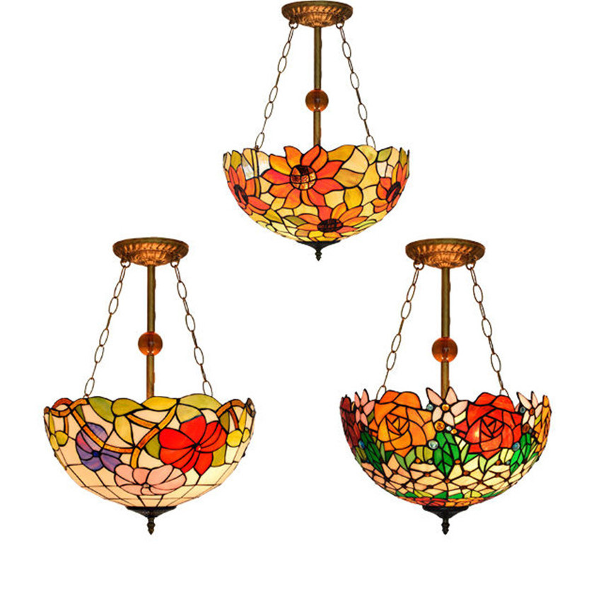 Lampes Lampara Stained Glass House Lamp 20' 24' Tifani Antique Hotel Lighting Shade Light Vintage Pendant Tiffany Lamps Pendants