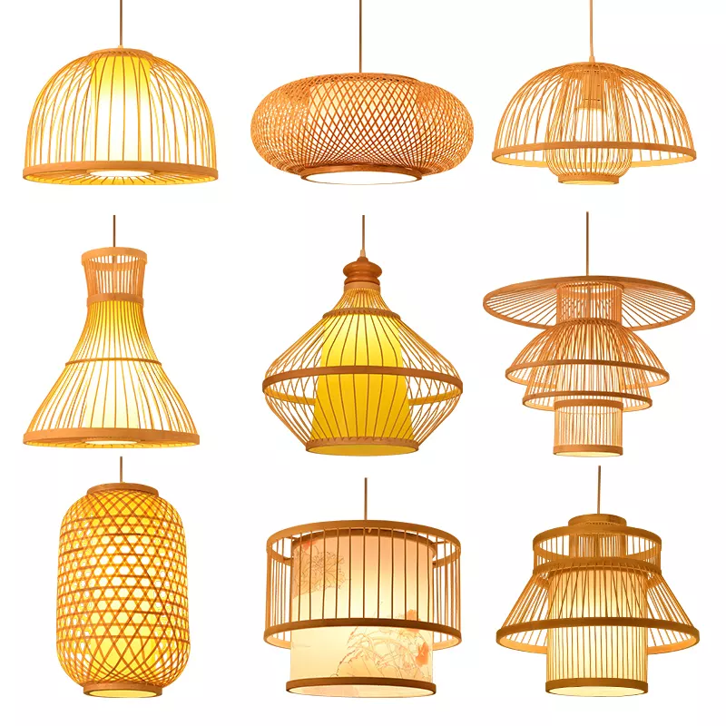 Zhongshan handmade rattan shade chandelier lighting natural hotel island resort restaurant bar home decor bamboo pendant lights