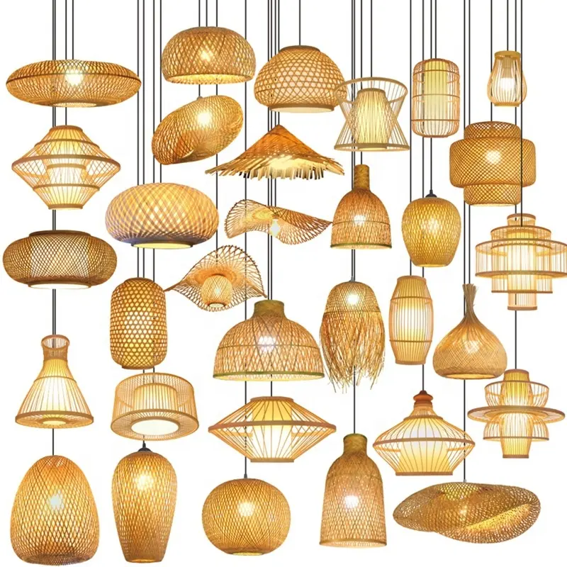 Zhongshan handmade rattan shade chandelier lighting natural hotel island resort restaurant bar home decor bamboo pendant lights