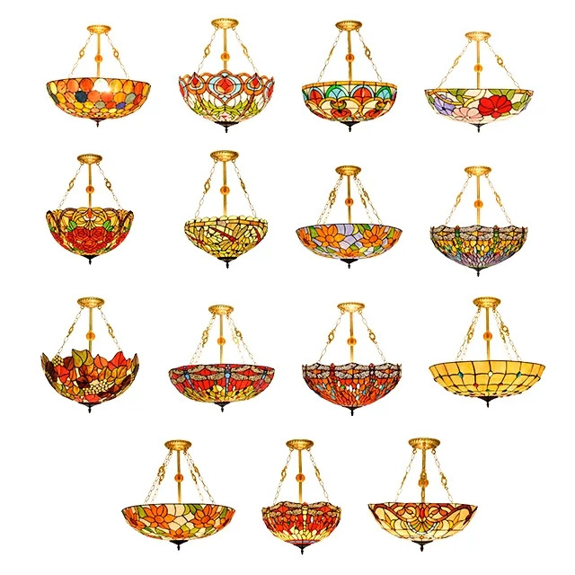 Lampes Lampara Stained Glass House Lamp 20' 24' Tifani Antique Hotel Lighting Shade Light Vintage Pendant Tiffany Lamps Pendants