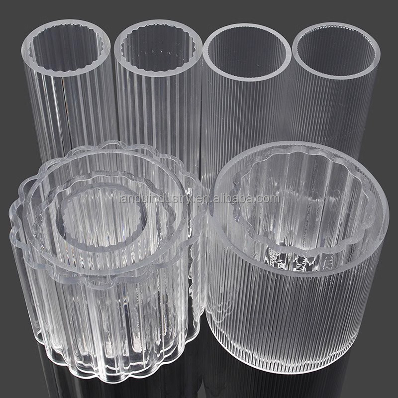 LANDU Custom Diameter PMMA Plastic Round Tube Clear Transparent Pattern Pipes For Light Diffuser