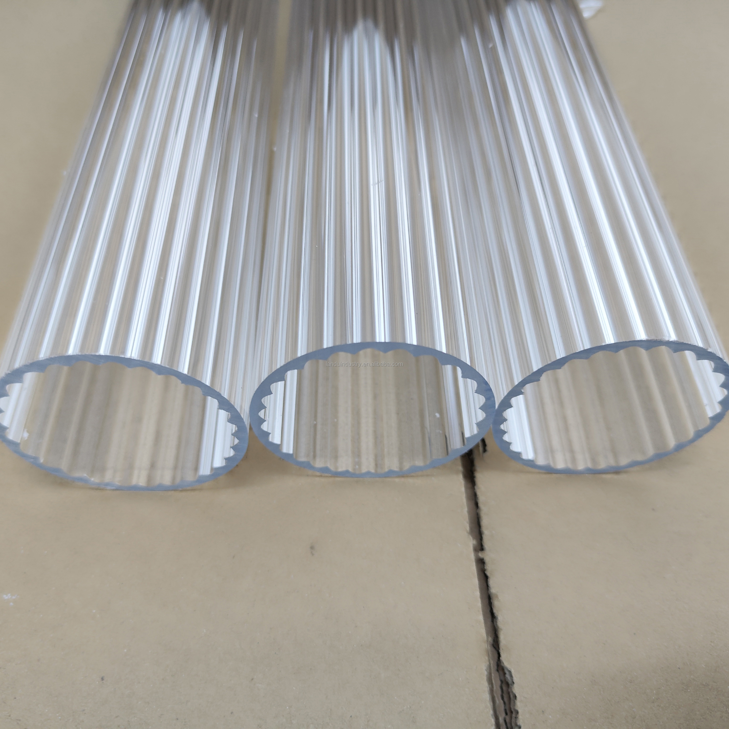 LANDU Custom Diameter PMMA Plastic Round Tube Clear Transparent Pattern Pipes For Light Diffuser