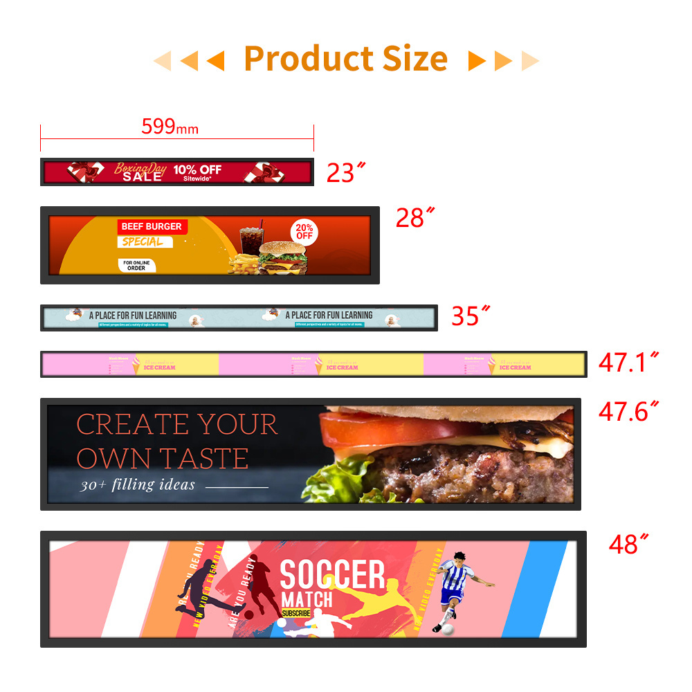 Lcd Bar Monitor Display 19 21 23 24 28 29 35 36 37 43 47 48 88 Inch Shelf Digital Signage Ultra-Wided Shelf Screen