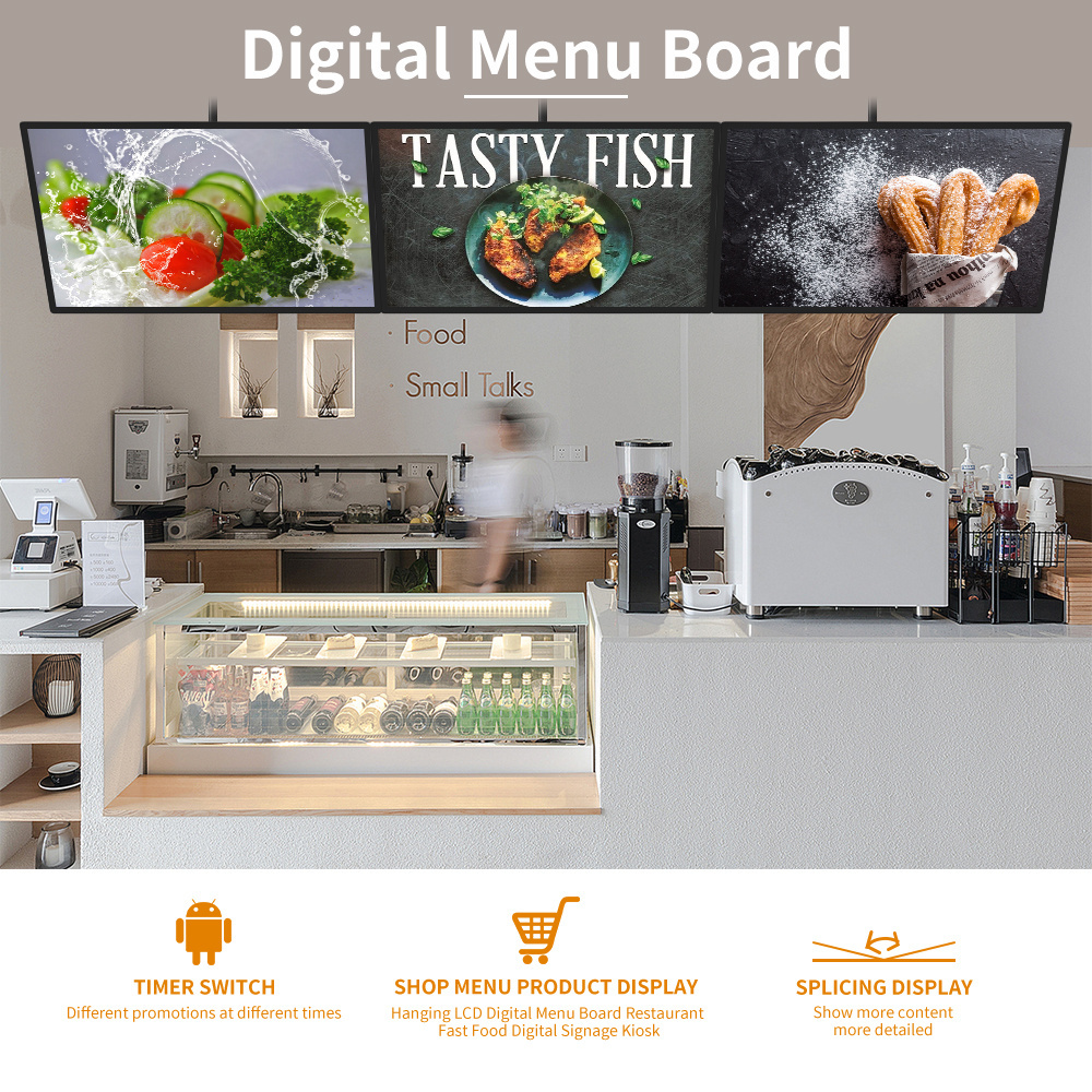 Hanging Mounted 32 43 49 55 Inch LCD Order Display Portable Smart Menu Board 4K Digital Menu Board For Restaurant/Cafe/Shopping