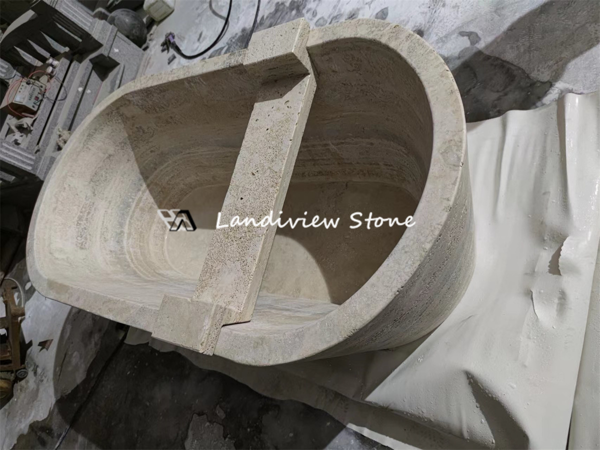 Cream Color Natural Stone Bath Tub Beige Travertine Bathtub for Home