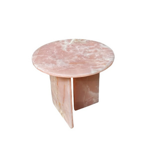 Fashionable Customized Stone Furniture Luxury Low Height Pink Onyx Marble Round Coffee Tables