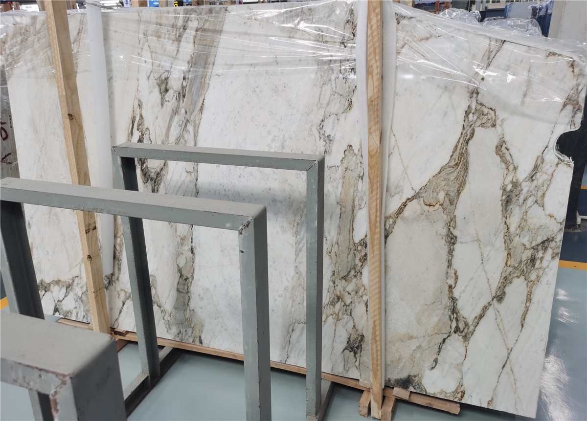 Polished Italy Calacatta White Marble Calacatta Oro Extra Vagli Marble Slab With Golden Veins