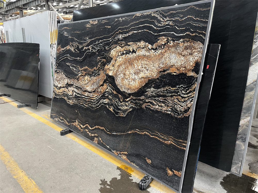 Exotic Brazil Cosmic Black Granite Magma Gold Titanium Leather Granite For Interior Kitchen Counter Tops