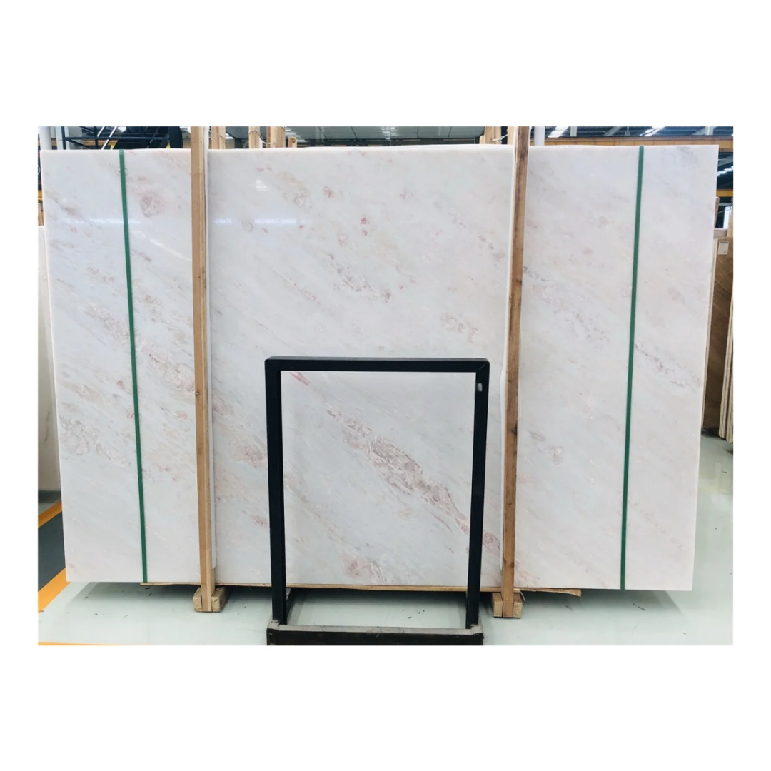 Exquisite Natrual White Marble With Pink Veins Rose Rainbow Marble Slab For Interior Counter Top