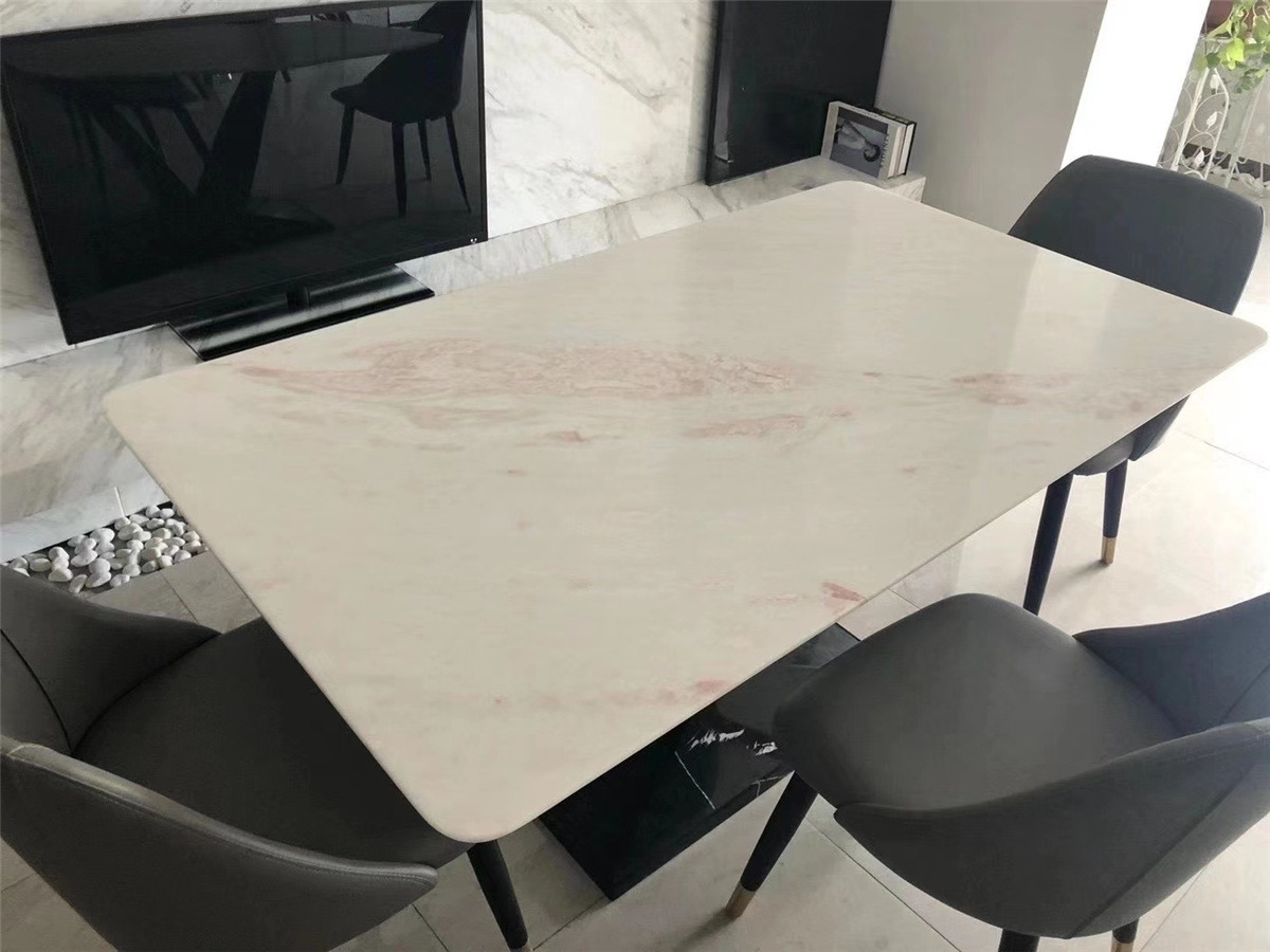 Exquisite Natrual White Marble With Pink Veins Rose Rainbow Marble Slab For Interior Counter Top