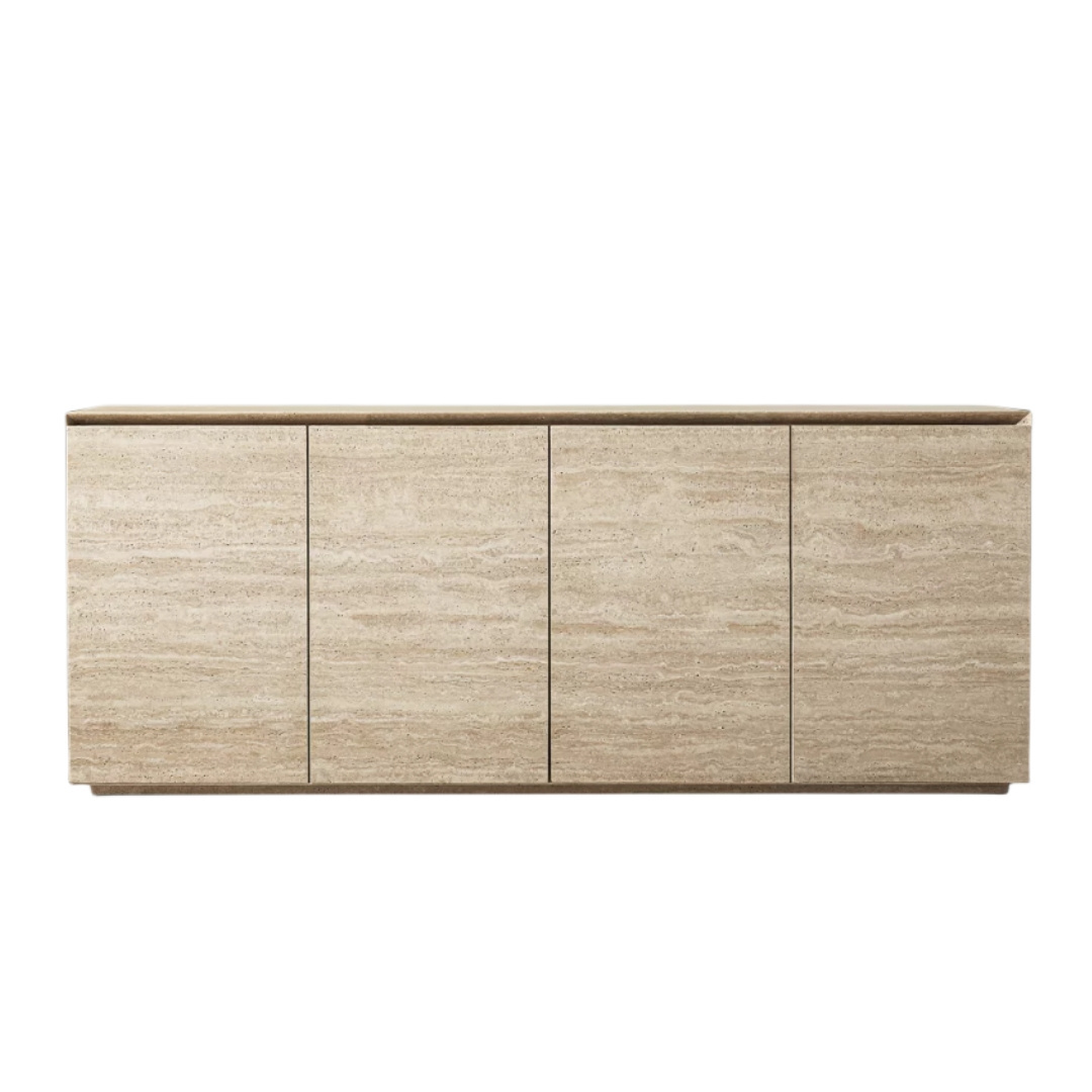 Practical Design Stone Plinth 4-door Sideboard Rome Travertine Living Room Console Table With Storage