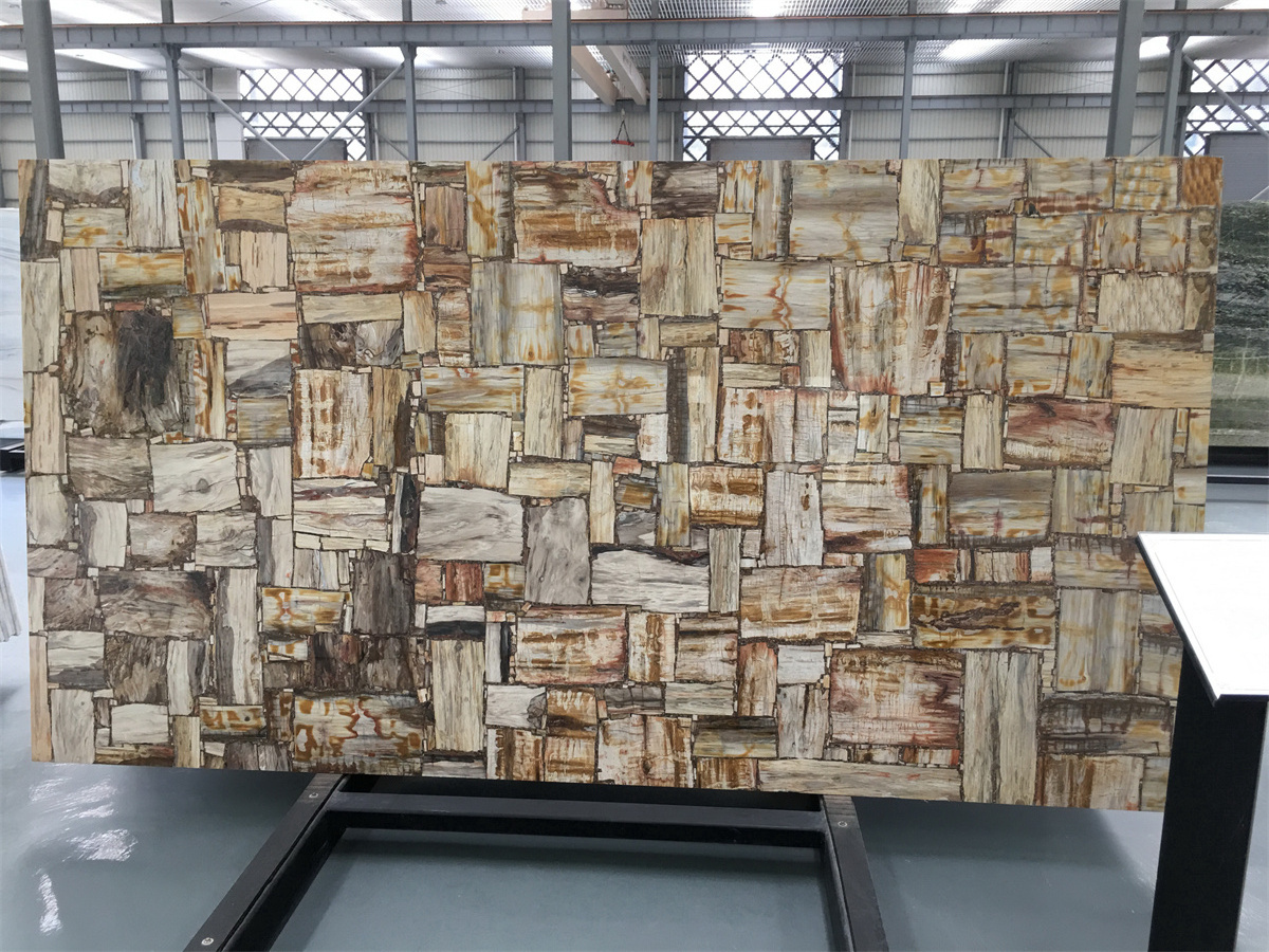 Factory Price Backlit Semiprecious Stone Multicolor Petrified Wood Gemstone Wall Panel Slabs