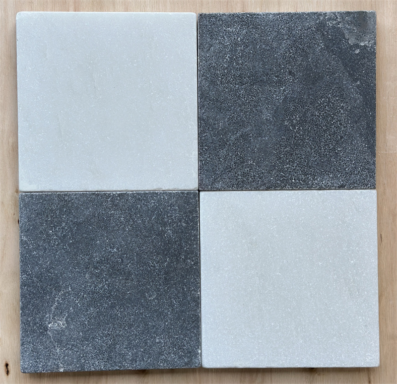 Factory Price Antique Marble Floor Paver Black And White Marble Tumbled Checkered Floor Tiles 24*24