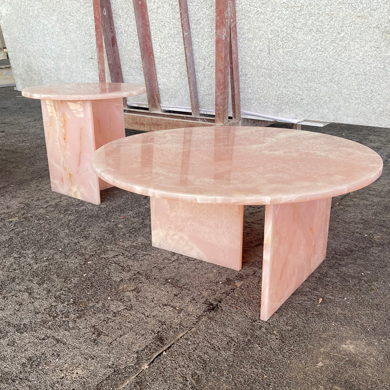 Fashionable Customized Stone Furniture Luxury Low Height Pink Onyx Marble Round Coffee Tables