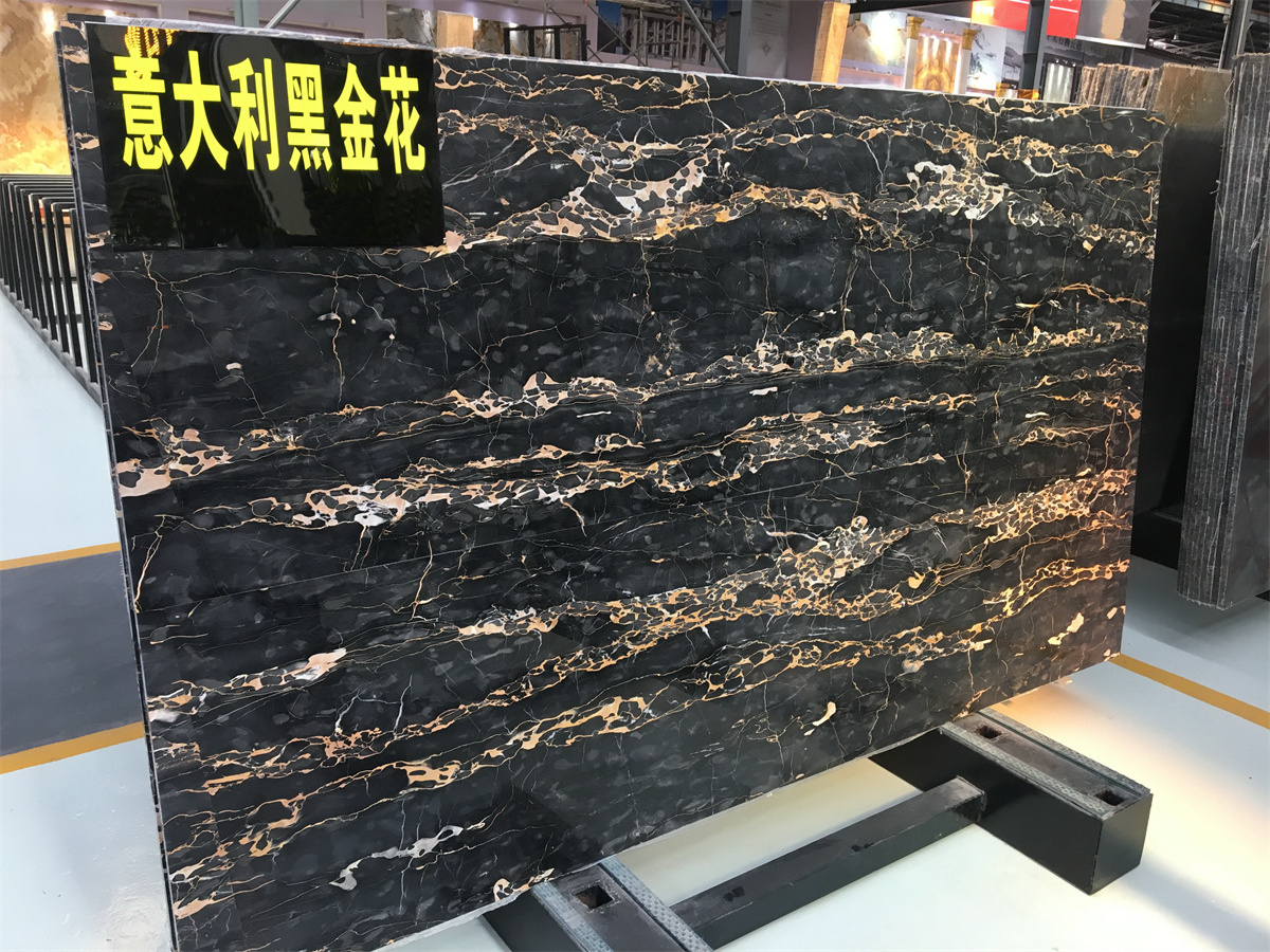 Elegant Good Quality Italy Black Portoro Marble With Gold Veins Gold Portor Marble Slab For Home Decor