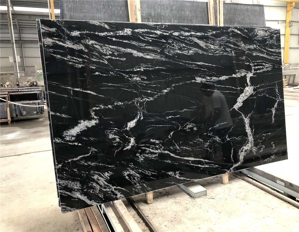 Elegant Black Natrual Granite Matrix Titanium Black Cosmic Granite Slabs For Interior Kitchen Decor