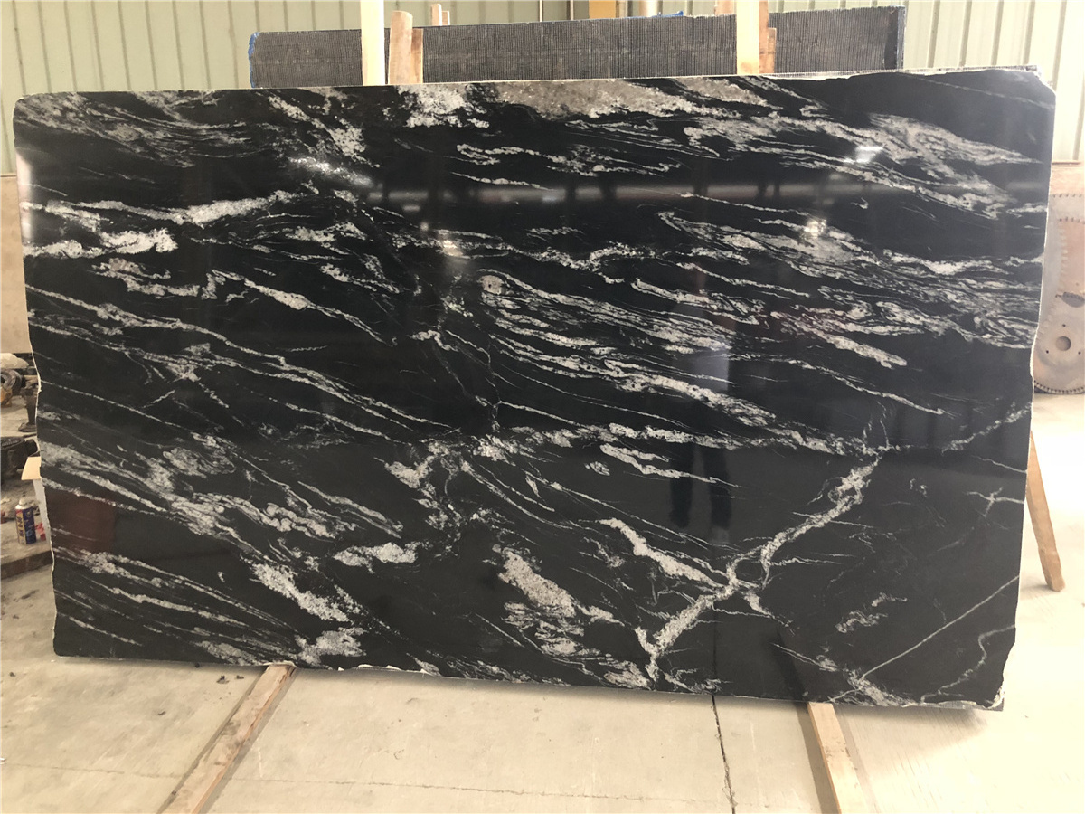 Elegant Black Natrual Granite Matrix Titanium Black Cosmic Granite Slabs For Interior Kitchen Decor