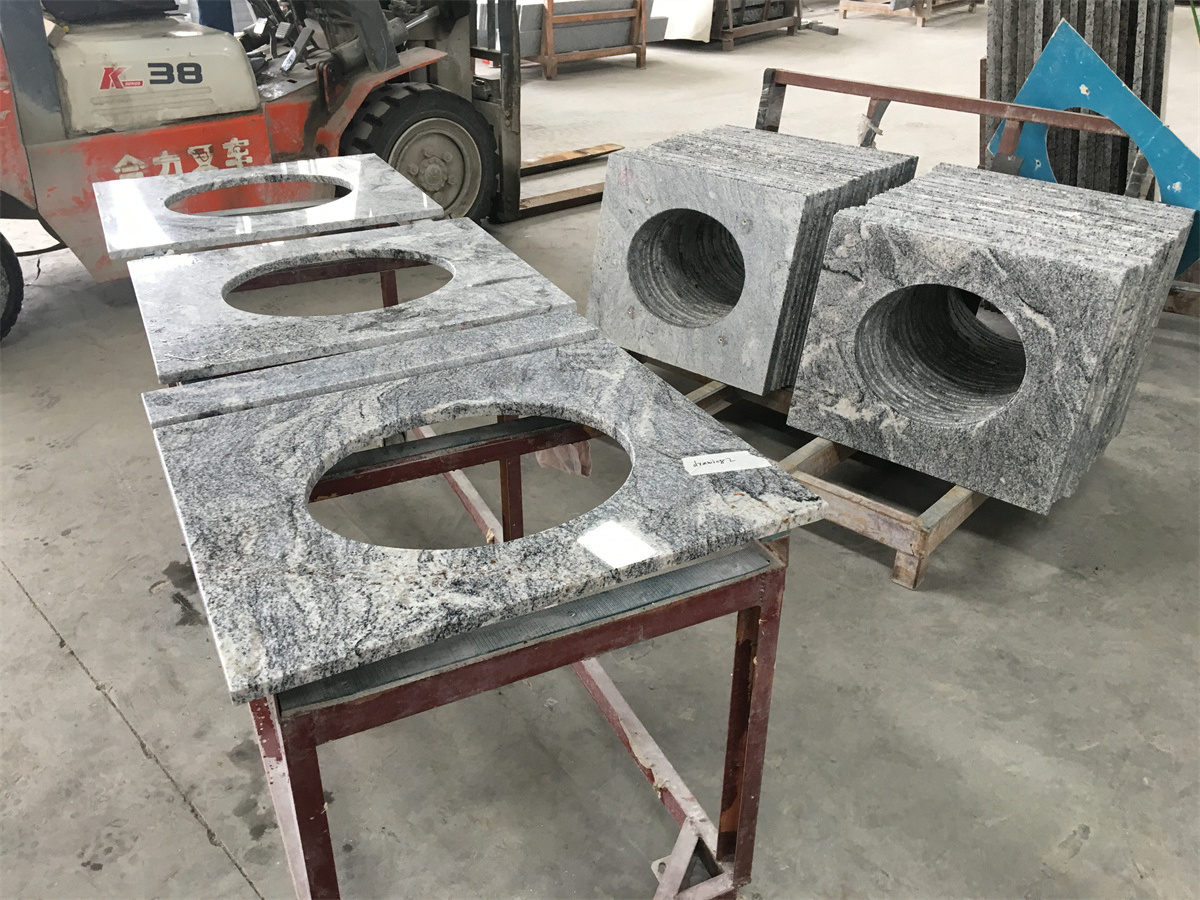 Customized Economical Grey Granite Countertop Viscount White Granite Bathroom Vanity Top With Sink