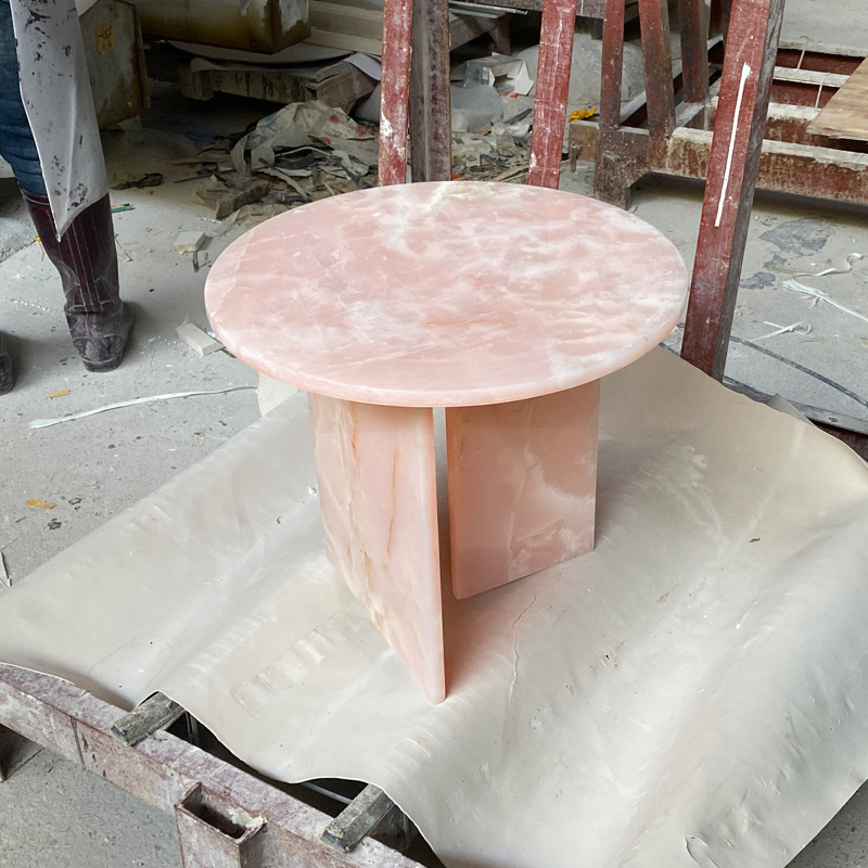 Fashionable Customized Stone Furniture Luxury Low Height Pink Onyx Marble Round Coffee Tables