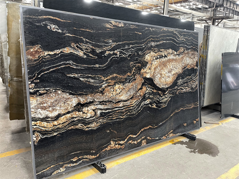 Exotic Brazil Cosmic Black Granite Magma Gold Titanium Leather Granite For Interior Kitchen Counter Tops