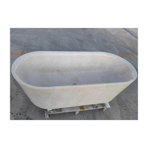 Modern Oval Solid Marble Bathroom Tub Freestanding Cream Marfil Marble Bathtub For Villa Project