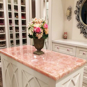 Pink Cristallo Quartz Crystal Quartz  Semiprecious Stone Table Kitchen Island Countertop and Bar Top