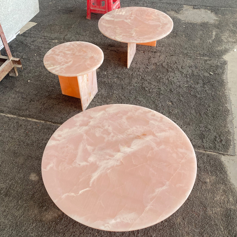 Fashionable Customized Stone Furniture Luxury Low Height Pink Onyx Marble Round Coffee Tables