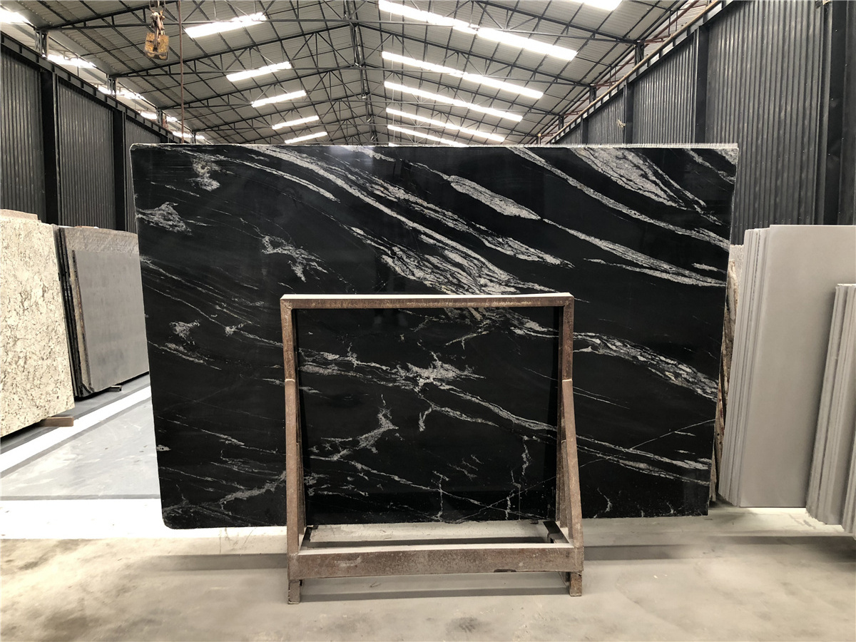 Elegant Black Natrual Granite Matrix Titanium Black Cosmic Granite Slabs For Interior Kitchen Decor