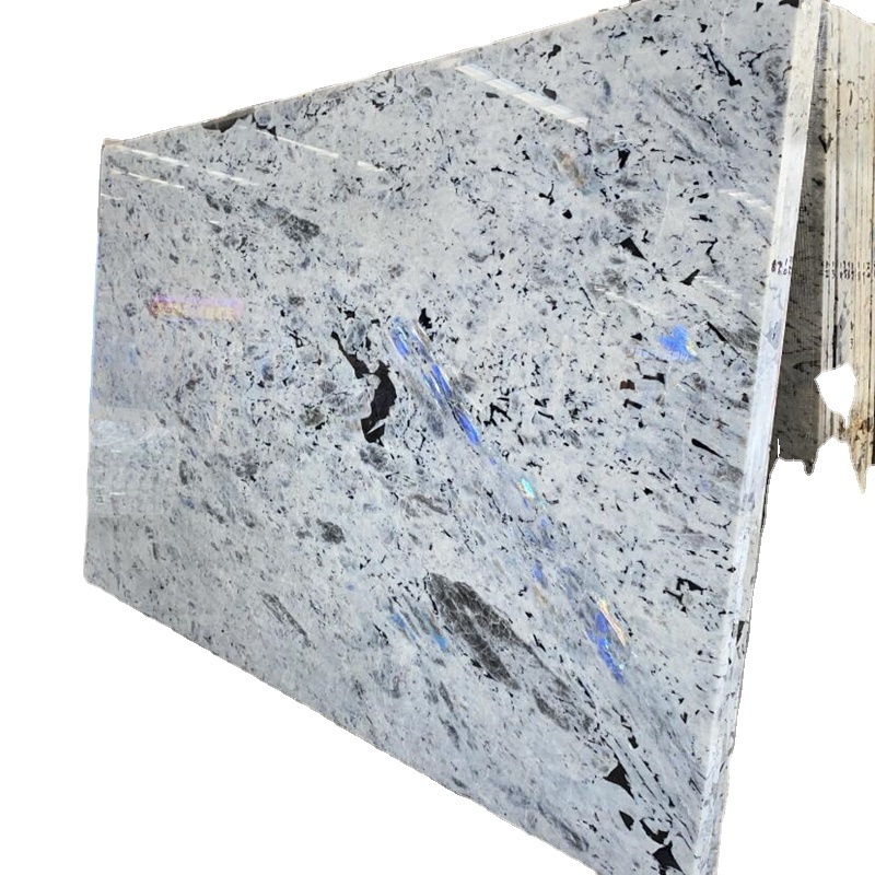 Wholesale Cheap Labradorite Bianca Granite Slabs Ice Blue Madagascar White Granite Slabs for Wall and Flooring Tile Slabs