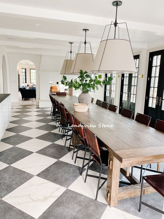 Antique Flooring design tumbled white and black marble tiles for home