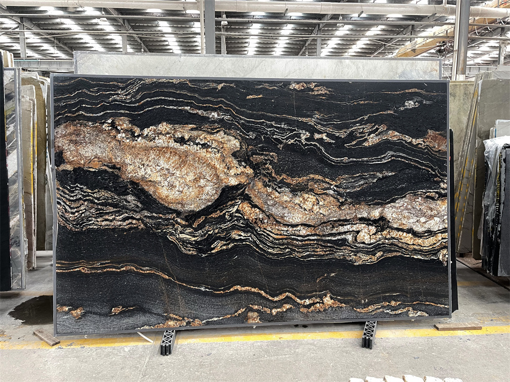 Exotic Brazil Cosmic Black Granite Magma Gold Titanium Leather Granite For Interior Kitchen Counter Tops