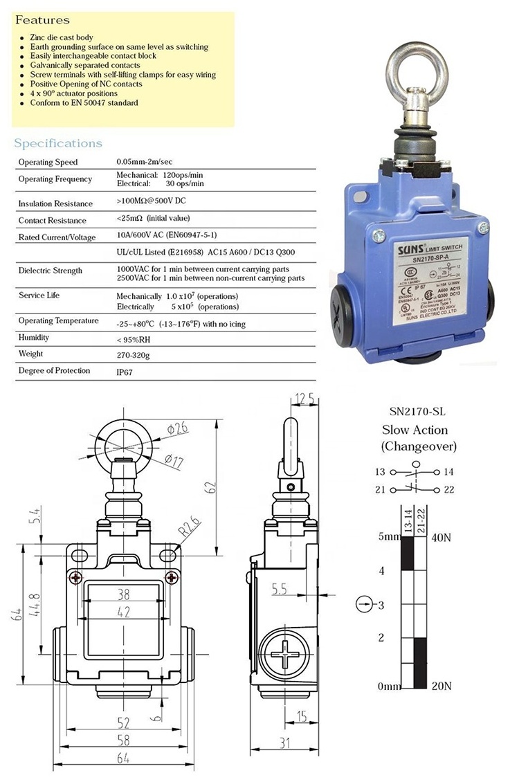 Truck Crane Spare Part 60039757 SUNS CP-61 SN2170 Tower Crane Limit Switch For SANY