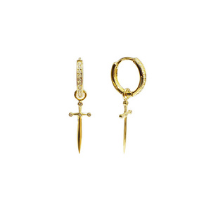 new arrival gold plated 925 sterling silver sword dagger hoop earrings custom zircon earrings for women