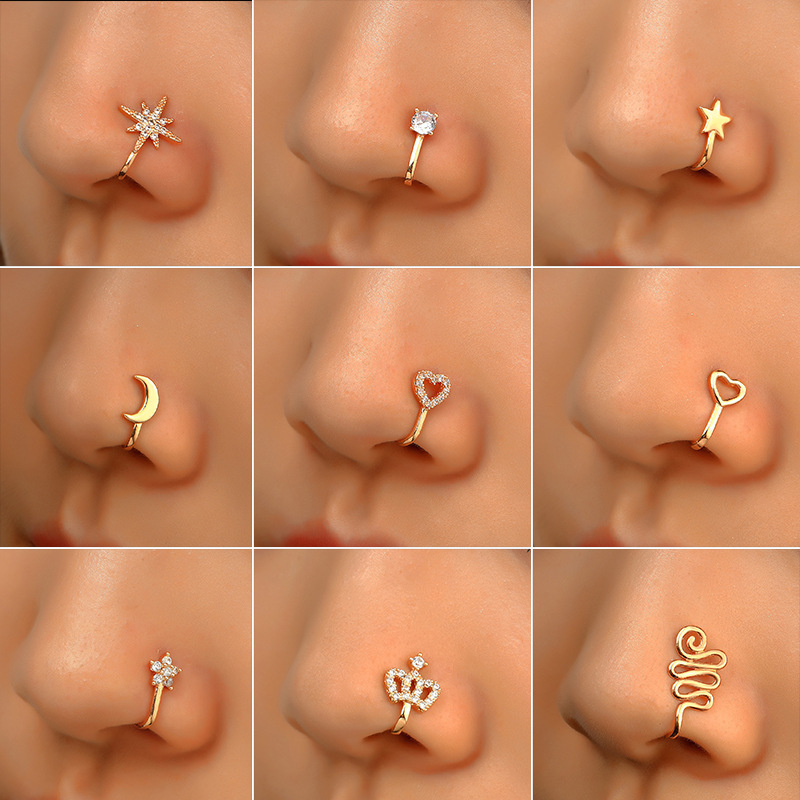 New design non piercing stainless steel clip on gold plated studs nose ring