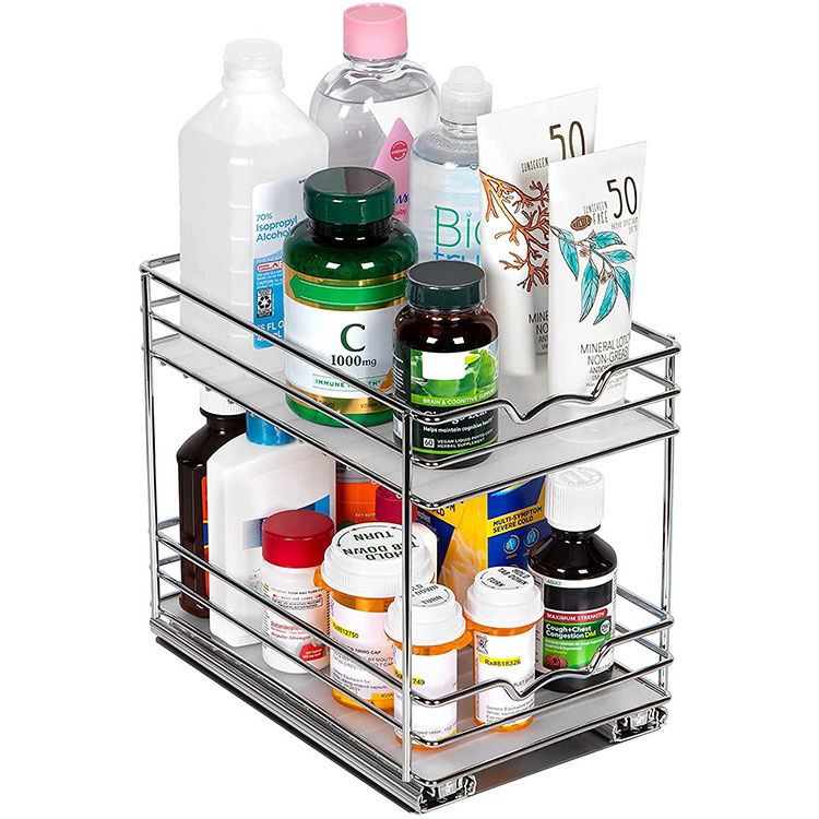 6 Inch Wide Pull Out Spice Rack Organizer Storage Silver Storage Holders & Racks Multifunction Stainless Steel Kitchen Organizer