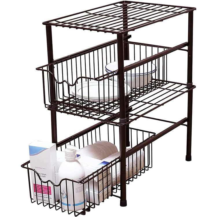 Lanejoy Sliding Wire Basket Stackable Under Sink Cabinet Folding Drawer Basket Pull out Sliding Basket Organizer Drawer