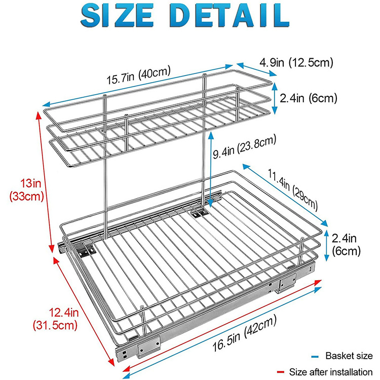 Lanejoy Pull Out Cabinet Organizer Under Sink Slide Out Storage Shelf with 2 Tier Sliding Wire Drawer