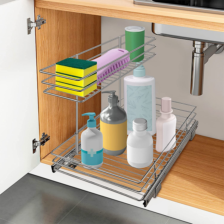 Lanejoy Pull Out Cabinet Organizer Under Sink Slide Out Storage Shelf with 2 Tier Sliding Wire Drawer