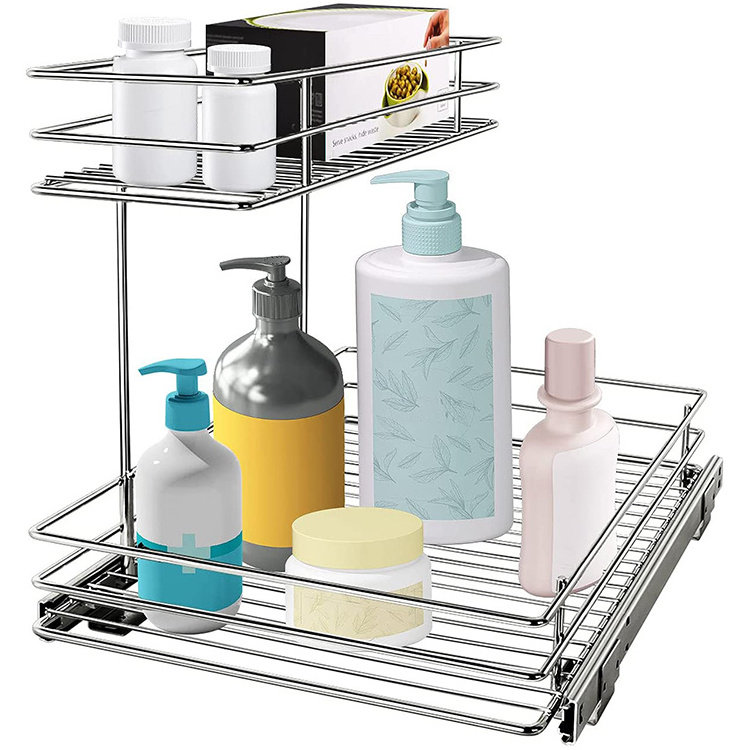 Lanejoy Pull Out Cabinet Organizer Under Sink Slide Out Storage Shelf with 2 Tier Sliding Wire Drawer