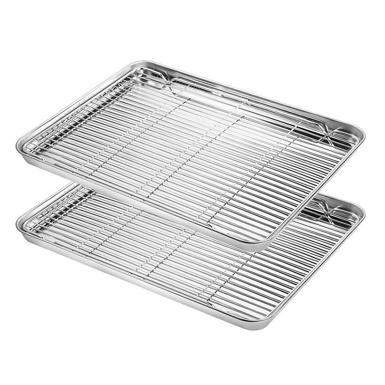 Lanejoy Stainless Steel Baking Sheet Tray Cooling Rack Set Flat Baking Tray With Rack