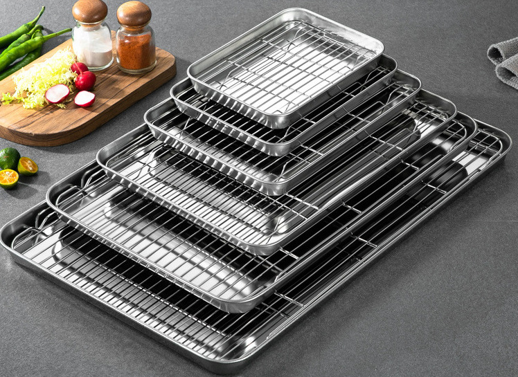 Lanejoy Stainless Steel Baking Sheet Tray Cooling Rack Set Flat Baking Tray With Rack