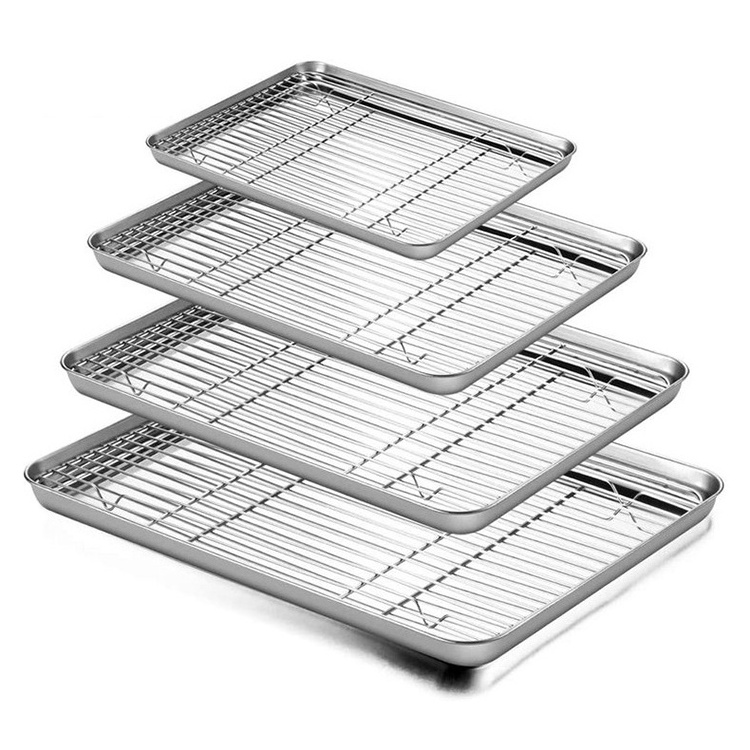 Lanejoy Stainless Steel Baking Sheet Tray Cooling Rack Set Flat Baking Tray With Rack