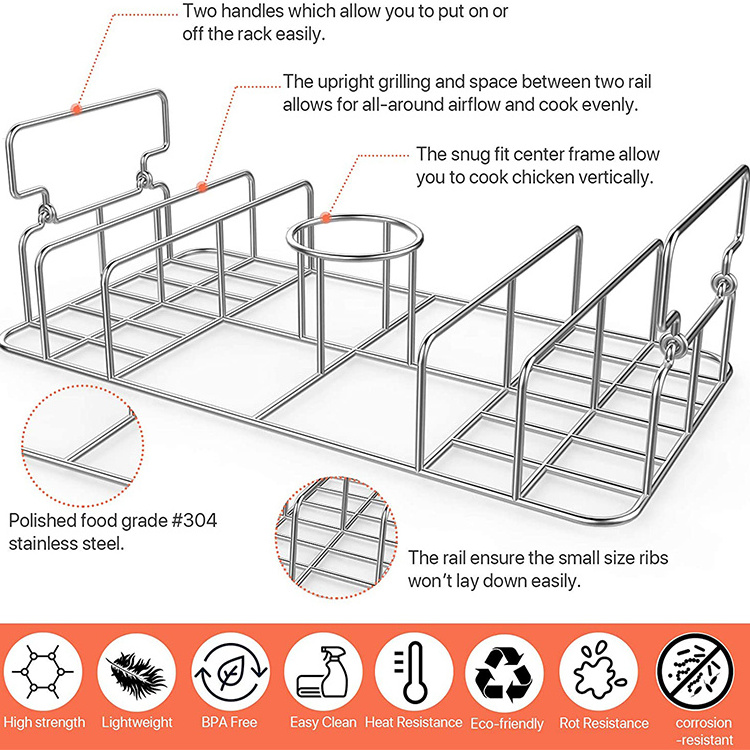 High Quality Stainless Steel Grill Accessories Chicken Roaster Beercan Chicken Rack BBQ Roasting Holder