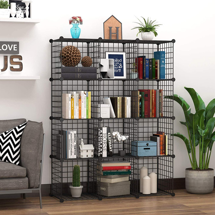 Lanejoy 12-Cube Metal Grids Storage Bins Shelving Modular Bookshelf Closet Cabinet Shelf Wire Cube Storage Organizer