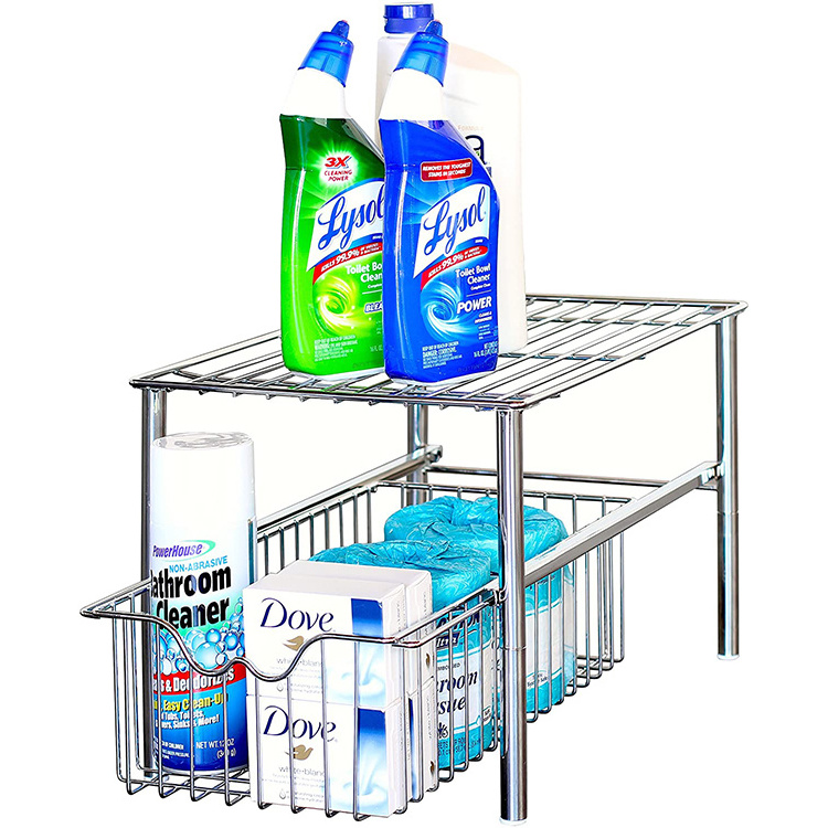 Lanejoy Sliding Wire Basket Stackable Under Sink Cabinet Folding Drawer Basket Pull out Sliding Basket Organizer Drawer