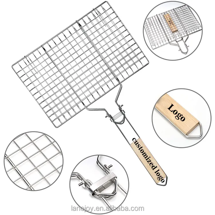 304 stainless steel cooking fire bbq wire grid net barbecue grate mesh fish grill basket