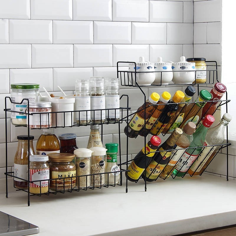 Spice Rack Organizer Sturdy Stainless Steel Kitchen Shelf Cabinet Counter Storage Jar Rack home wire shelf