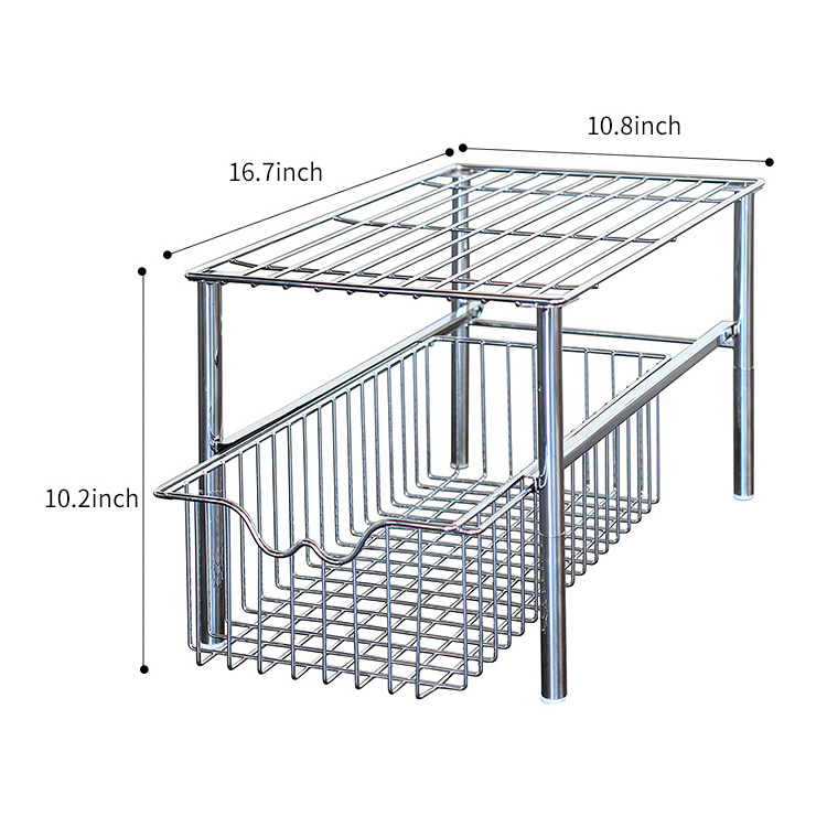 Lanejoy Sliding Wire Basket Stackable Under Sink Cabinet Folding Drawer Basket Pull out Sliding Basket Organizer Drawer